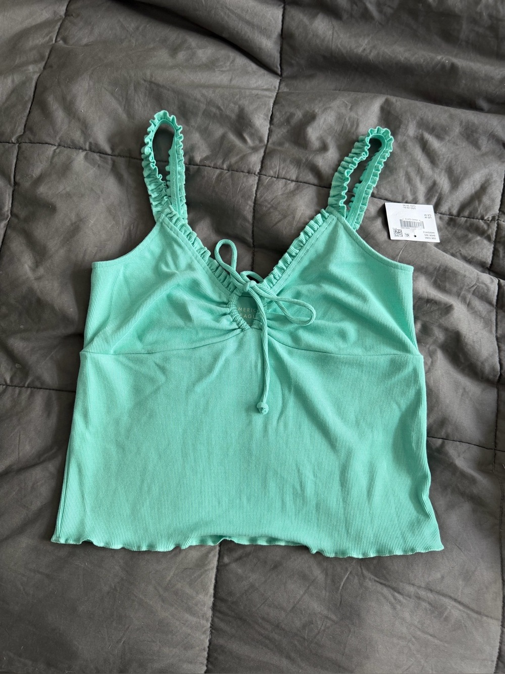 American Eagle Women’s Ruffle-Strap Tank Top - Mint Green